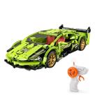 Carro Esportivo Verde de Controle Remoto para Montar Block RC Car 390 Peças Modelo 70012 Escala 1:16