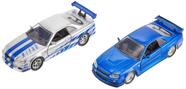 Carro fundido sob pressão Jada Toys Fast & Furious Brian's Nissan Skyline GT-R R34 Silver e Nissan GT-R R34 Blue 1:32