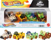 Carros de brinquedo Hot Wheels RacerVerse, pacote com 4 unidades, Jurassic World