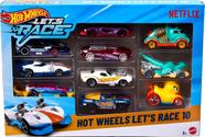 Carros e caminhões de brinquedo Hot Wheels Let's Race, pacote com 10 unidades, escala 1:64