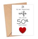 Cartão de Aniversário HKDesignGift 50 Anos para Esposa com Coração de Crochê Feito à Mão