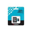 Cartão de Memória Kingston Micro SD 512GB Canvas GO Plus Gen4 Classe 10 UHSI U3 V30 A2 Com Adaptador Leitura 200MBS SDCG4.512GB