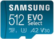 Cartão de memória Micro SD SAMSUNG EVO Select 512GB com adaptador Cartão de memória Micro SD SAMSUNG EVO Select 512GB com adaptador