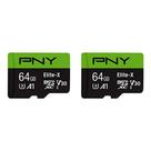 Cartão de memória PNY Elite-X microSDXC 64GB Classe 10 U3 V30, pacote com 2 unidades