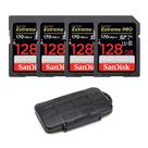 Cartão de Memória SanDisk Extreme PRO SDXC UHS-I 128GB 200 MB/s (Kit com 4 unidades) com Estojo de Transporte Resistente (5 Itens) Cartão de Memória SanDisk Extreme PRO SDXC UHS-I 128GB 200 MB/s (Kit com 4 unidades) com Estojo de Transporte Resistente (5 Itens)