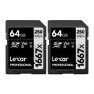 Cartão de memória SDXC Lexar Professional 64GB 1667x UHS-II, pacote com 2