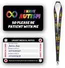 Cartão médico de autismo com painel gravável e cordão
