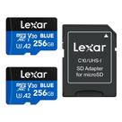 Cartão Micro SD Lexar 256GB, pacote com 2, azul, até 160 MB/s Cartão Micro SD Lexar 256GB, pacote com 2, azul, até 160 MB/s