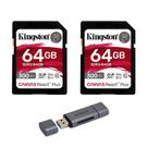Cartão SD Kingston Canvas React Plus 64GB U3 V90 (pacote com 2)