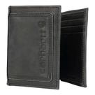 Carteira Carhartt Rugged Leather, ponto triplo, preta, dobrável em três partes
