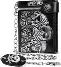 Carteira de corrente ZEKEE Skull Gothic Leather Punk Bifold preta