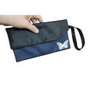Carteira Feminina Necessaire clutch envelope Jeans Nylon Alça Mão Porta celular óculos maquiagem dinheiro cartão documento estampa de borboleta casual