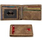 Carteira fina RUNBOX de couro minimalista com duas dobras com bloqueio RFID