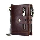 Carteira Masculina De Couro Genuíno RFID, Porta-cartões Curto, Bolso Para Moedas Com Zíper Duplo,