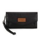 Carteira preta Montana West X Wrangler para mulheres Carteira de pulso grande com forro RFID, carteira de dinheiro tripla com bolsa de moedas e pulseira removível