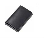 Carteira RFID Poup up automática em couro e alumínio preto
