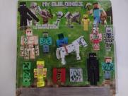 Cartela 10 Boneco Articulado Minecraft My Home - 2 Blocos + Zumbi, Cavalo,