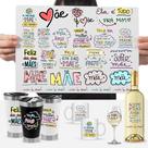 Cartela Adesivos Feliz Dia das Mães Frases Canecas Amor DTF UV