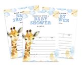 Cartões de Chá de Bebê Estilo Preencher Girafa Animais da Selva em Branco 30 Un. - Inkdotpot