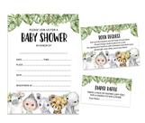 Cartões de Chá de Bebê Estilo Preenchimento Safari Animais da Selva em Branco (30 unid.) - Inkdotpot