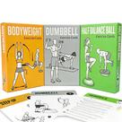 Cartões de Treino ELAORY com Exercícios de Peso Corporal, Halteres e Bola de Equilíbrio