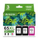 Cartucho de tinta Ankink 65XL 65 XL Black Color Combo, pacote com 3