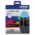 Cartuchos de tinta Brother Genuine LC401XL de alto rendimento pretos 2PK