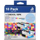 Cartuchos de tinta DOUBLE D LC20E compatíveis com o pacote Brother 10
