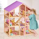 Casa de bonecas de madeira Tiny Land, 6 cômodos, 31 peças de móveis, roxa