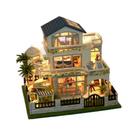 Casa De Bonecas Madeira Com Móveis Kit Luz Miniatura