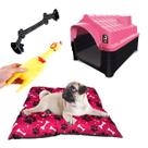 Casa P/ Cachorro Casinha N2 Rosa + Brinquedo + Colchão Rosa