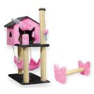 Casa Para Gatos Com Dois Andares Rede E Brinquedo Bolinha Poste Sisal Horizontal Cara de Gato