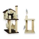 Casa Para Gatos Dois Andares Rede E Brinquedos Plataforma 2 Andares Poste Sisal