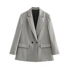 Casaco Blazer Feminino Solto - Duplo Breasted, Vintage, Manga Comprida e Bolsos