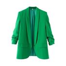 Casaco Blazer Feminino Vintage - Manga Comprida, Bolsos Plissados e Aba