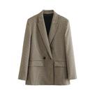 Casaco Blazer Feminino Xadrez - Duplo Breasted, Manga Comprida, Vintage e Estilo Chique