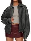 Casaco Bomber Oversized de material sintético PRETTYGARDEN Cinza P Casaco Bomber Oversized de material sintético PRETTYGARDEN Cinza P