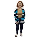 Casaco Cardigan Aberto Bolso Estiloso Quente Trico Listrado