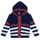 Casaco Cardigan Infantil Menino Com Touca Tricô Listrado