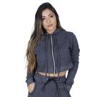 Casaco Cropped Moletom Flanelado Feminino Capuz e Zíper Orbis