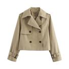 Casaco Curto Feminino Vintage Com Botões Duplos, Gola Reversível, Manga Longa, Jaqueta Casual Chic