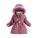 Casaco De Inverno Para Meninas De 4 a 10 Anos Com Capuz, Zíper, Gola De Pelo Espessa, Jaqueta