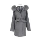 Casaco de Lã e Caxemira Feminino para Inverno - Gola de Pele de Raposa com Capuz