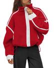 Casaco de lã Sherpa Aisongyuan feminino com zíper vermelho tamanho GG Casaco de lã Sherpa Aisongyuan feminino com zíper vermelho tamanho GG