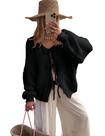 Casaco de lã SKIKYAN Bowtie Knit Oversize preto para mulheres Casaco de lã SKIKYAN Bowtie Knit Oversize preto para mulheres