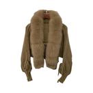 Casaco De Tricô Feminino De Inverno Com Pele De Raposa Real, Jaqueta Casual Curta E Quente, Moda