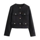 Casaco Feminino Curto com Manga Comprida - Detalhe em Botão - Estilo Casual e Elegante para Escritório Casaco Feminino Curto com Manga Comprida - Detalhe em Botão - Estilo Casual e Elegante para Escritório