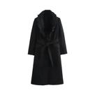 Casaco Feminino De Lã Com Gola De Pele E Cinto, Abotoamento Simples, Outono Inverno Casaco Feminino De Lã Com Gola De Pele E Cinto, Abotoamento Simples, Outono Inverno