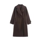 Casaco Feminino De Lã Marrom Outono Inverno Quente Elegante Com Gola Entalhada E Mangas Longas Casaco Feminino De Lã Marrom Outono Inverno Quente Elegante Com Gola Entalhada E Mangas Longas