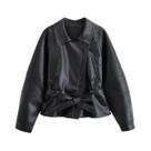 Casaco Feminino De material sintético Com Lapela, Zíper E Cinto, Mangas Longas, Estilo Vintage De